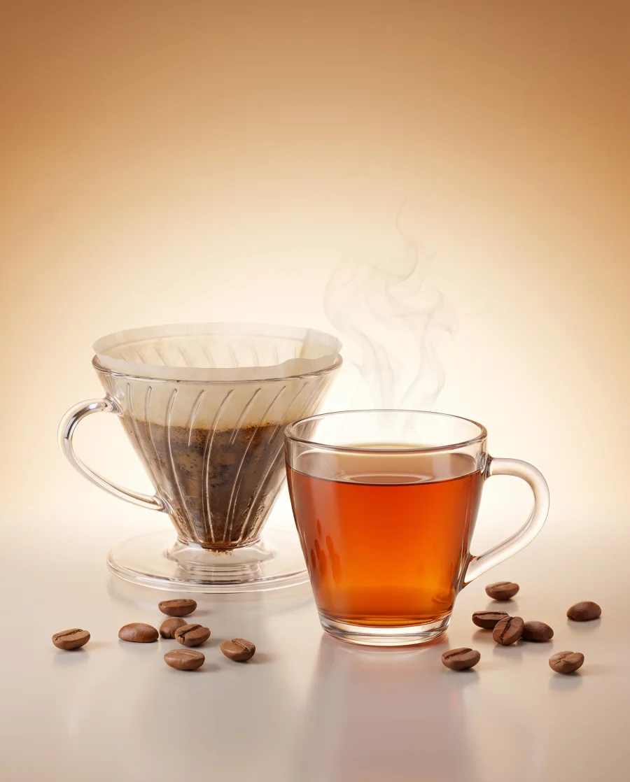 Ethiopian single-origin filter coffee beside a glass pour-over dripper